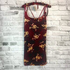 Vintage 90s Y2K East West Intimates Burgundy Floral Velvet Slip Dress New